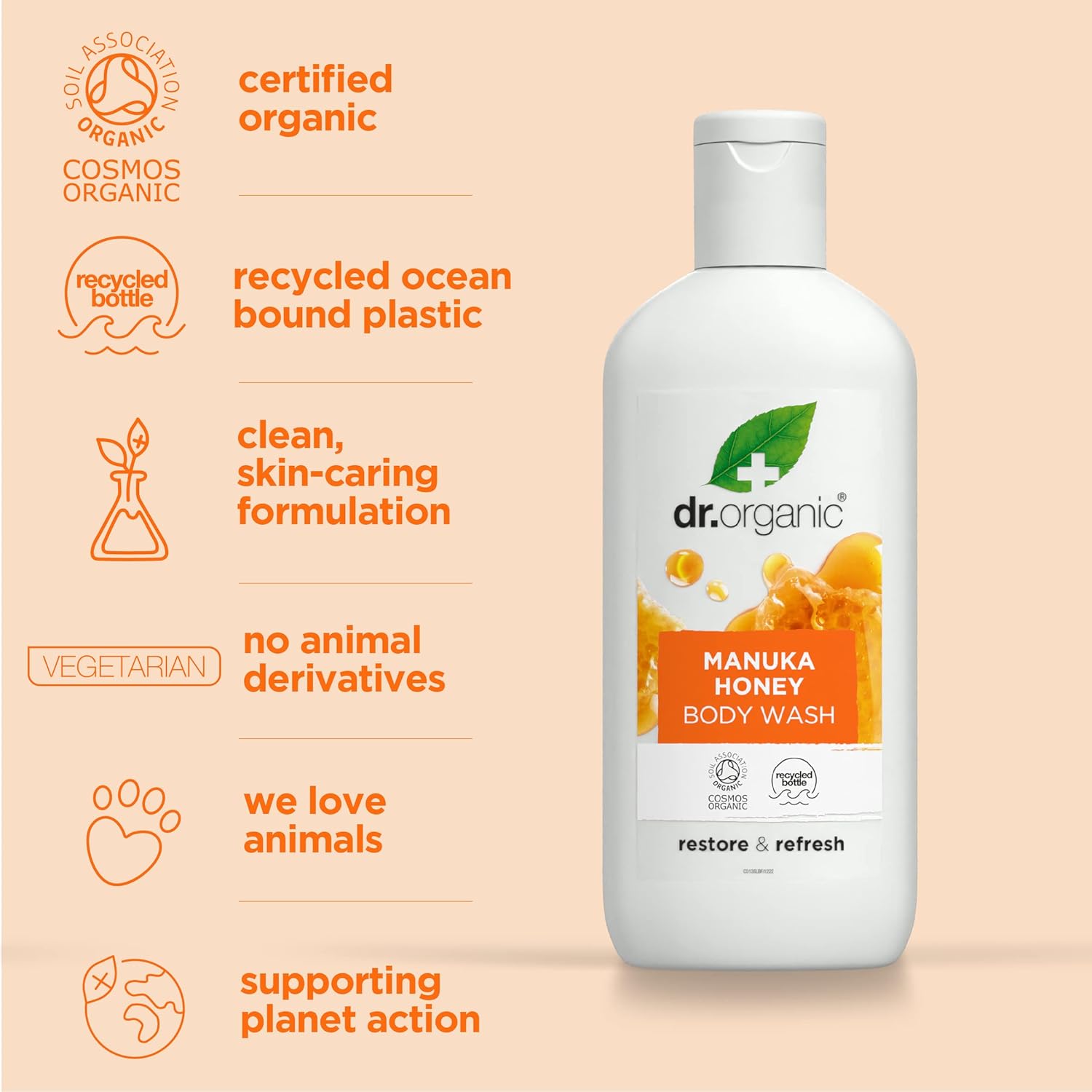 Dr Organic Manuka Honey Restore And Refresh Body Wash 250ml