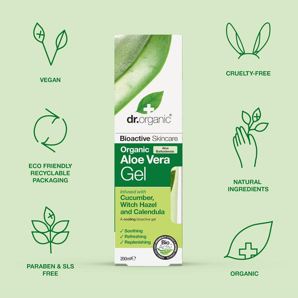 Dr Organic Organic Aloe Vera Gel With Cucumber And Witch Hazel 200ml