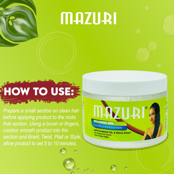 Mazuri Braiders Gel Controls Edges And Ends With Almond Oil & Maca Root 355ml - Afro Hair Boutique