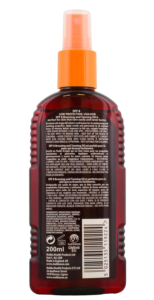 Malibu Bronzing Tanning Oil With Argan Oil SPF8 200ml