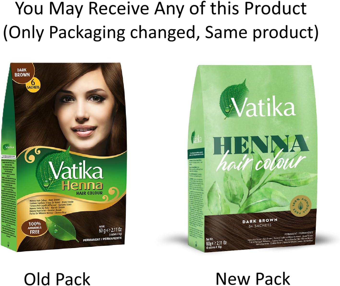 Dabur Vatika Dark Brown Henna Hair Colour Powder | NO AMMONIA - 60g