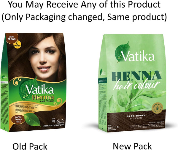 Dabur Vatika Dark Brown Henna Hair Colour Powder | NO AMMONIA - 60g