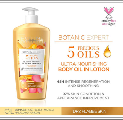 Eveline Botanic Expert 5 Precious Oils Ultra Nourishing Body Oil In Lotion 350ml