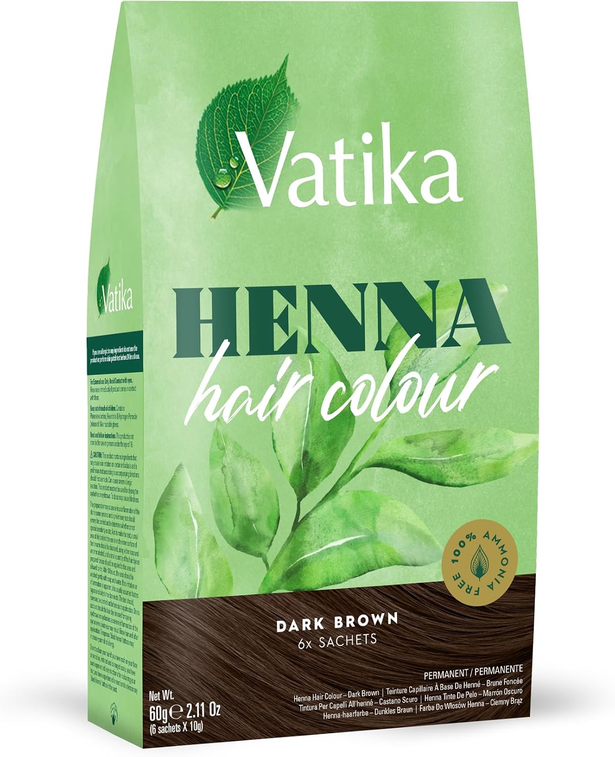 Dabur Vatika Dark Brown Henna Hair Colour Powder | NO AMMONIA - 60g