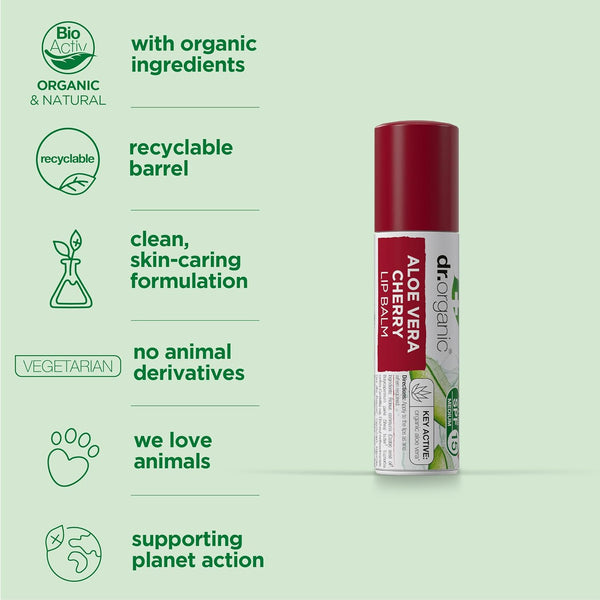 Dr Organic Plus Aloe Vera Cherry Lip Balm 5.7ml