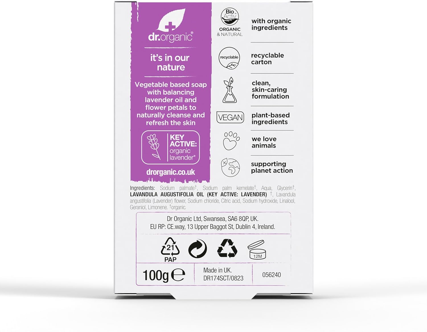 Dr Organic Organic Lavender Cleansing Soap 100g