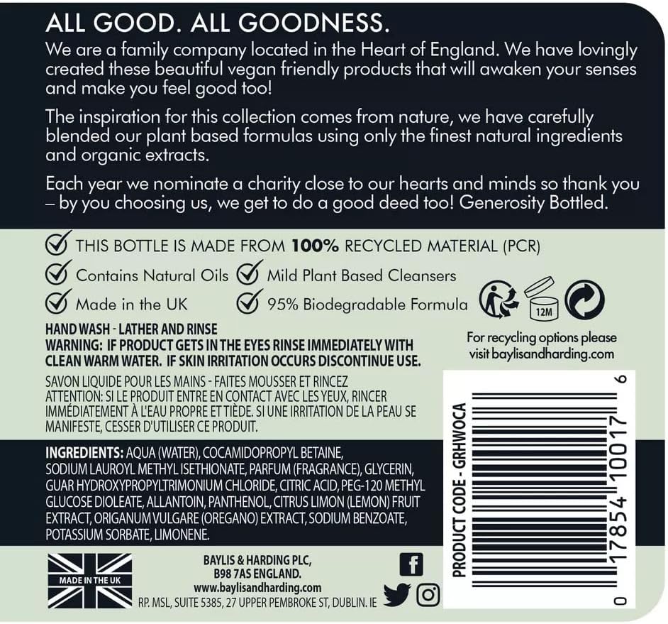 Baylis And Harding Goodness Oud Cedar And Amber Natural Hand Wash 500ml