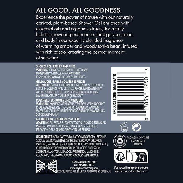 Baylis And Harding Goodness Men Amber And Tonka Bean Natural Shower Gel 500ml