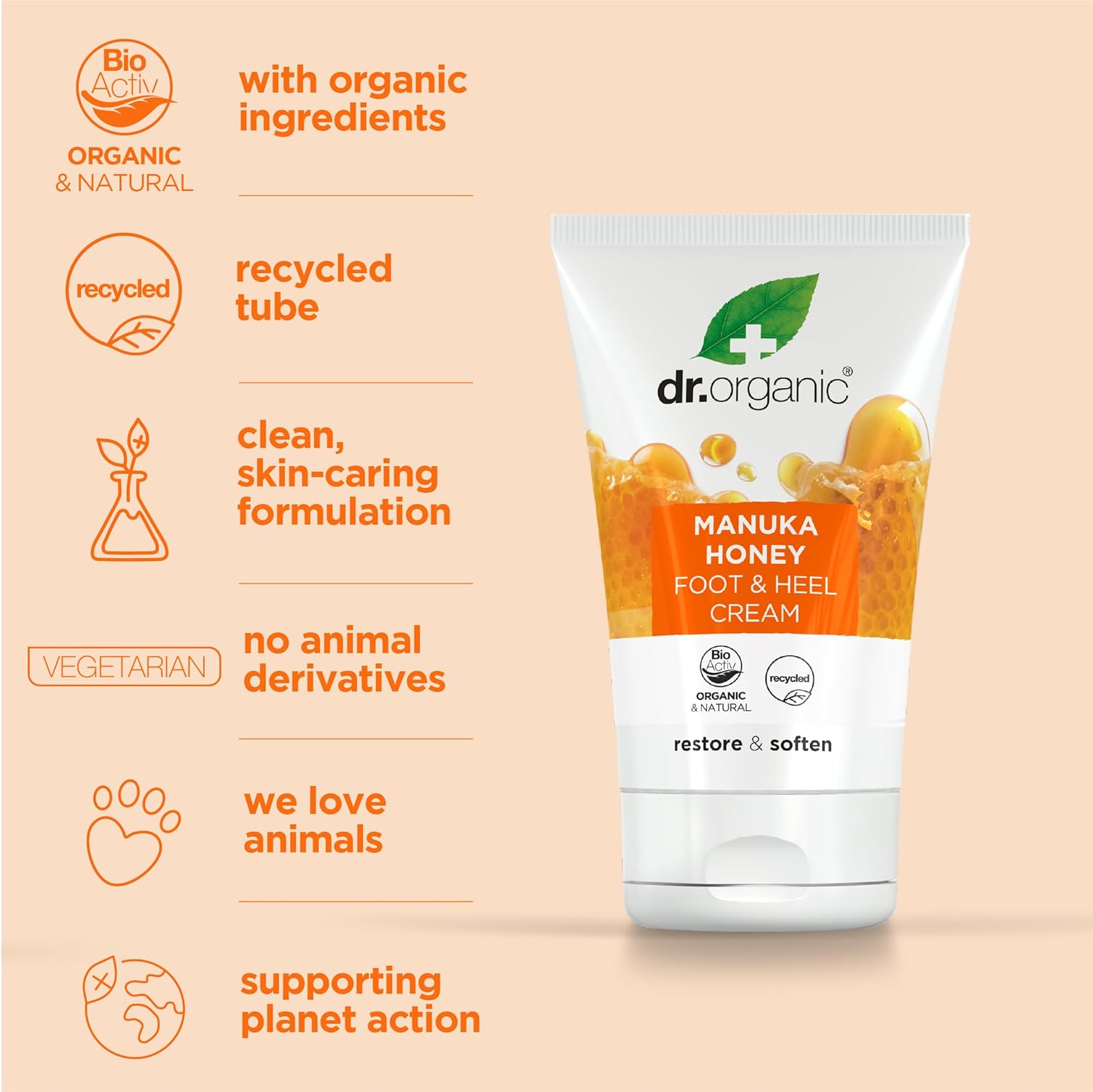 Dr Organic Manuka Honey Restore And Soften Foot And Heel Cream 125ml