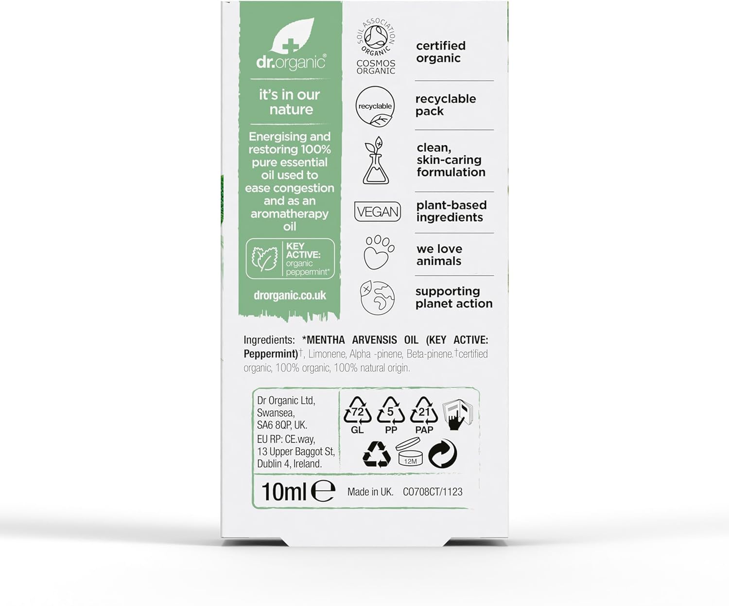 Dr Organic Energise And Restore Peppermint Oil 10ml