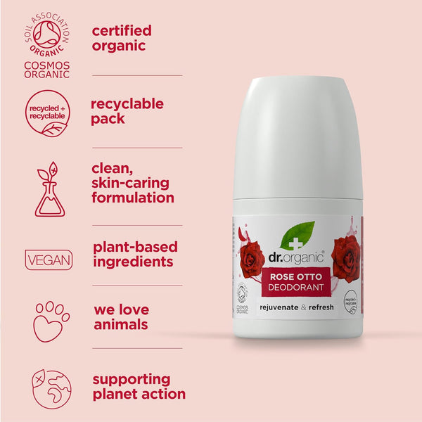 Dr Organic Bioactive Skincare Organic Rose Otto Deodorant Roll On - Afro Hair Boutique