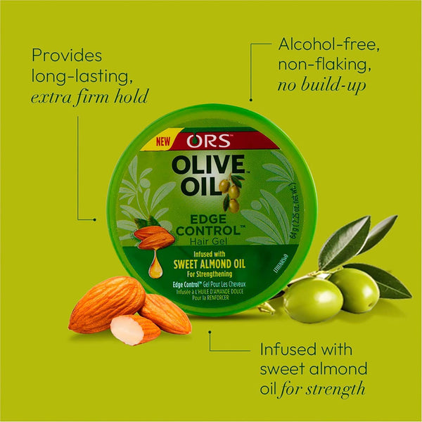 ORS Olive Oil With Sweet Almond Oil Extra Hold Edge Control Gel 64g - Afro Hair Boutique