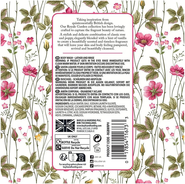 Baylis And Harding Royale Garden Rose Poppy And Vanilla Luxury Body Wash 500ml - Afro Hair Boutique