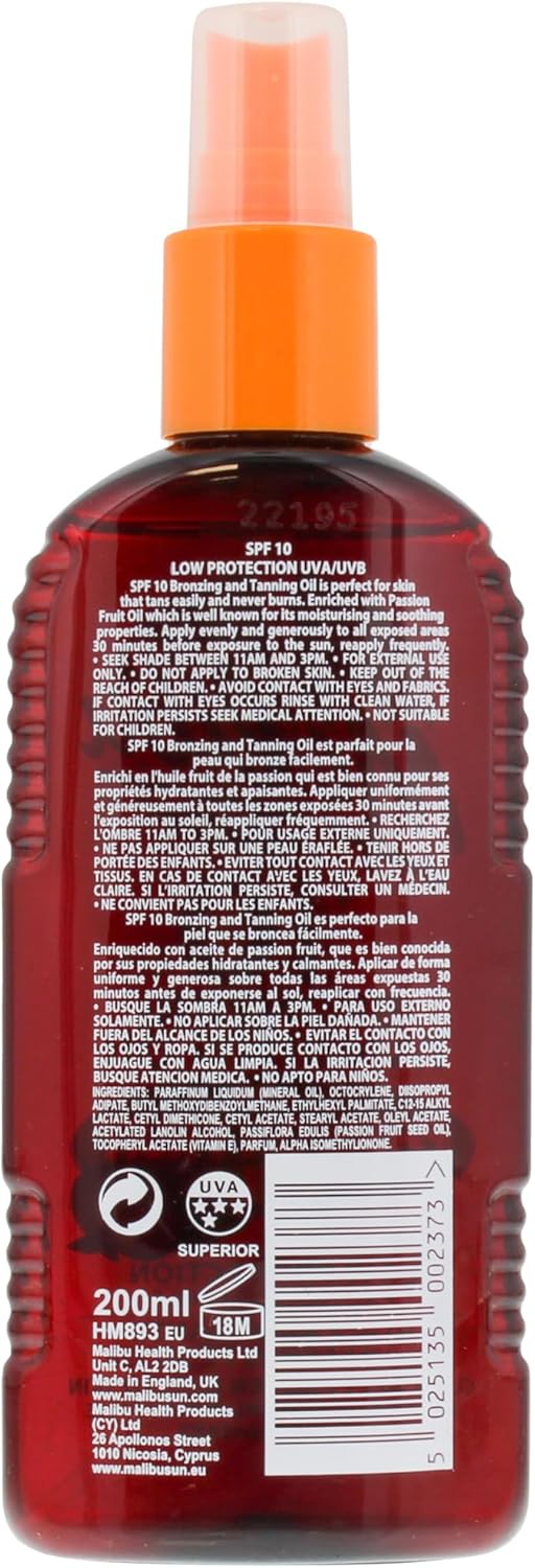 Malibu Bronzing Tanning Oil With Passion Fruit Oil SPF10 200ml