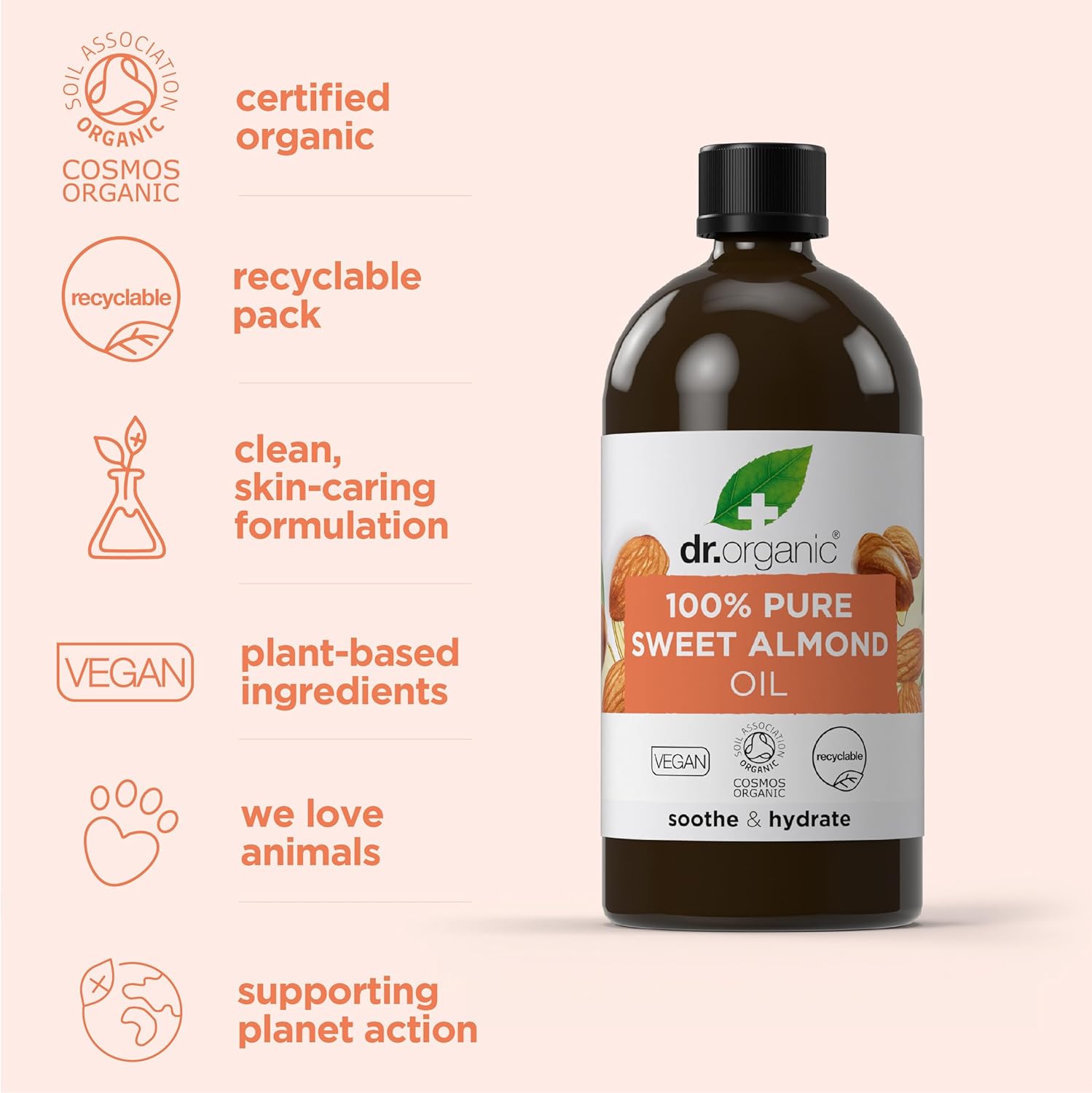 Dr Organic Soothe And Hydrate Pure Sweet Almond Oil 100ml
