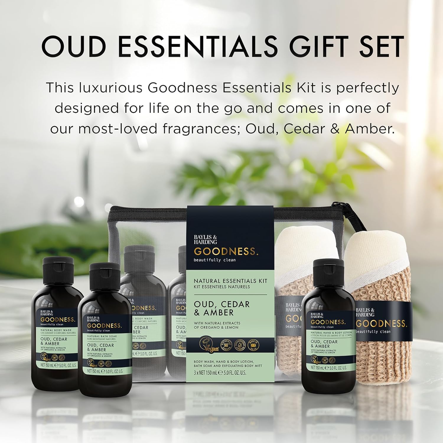 Baylis And Harding Goodness Oud Cedar And Amber Natural Essentials Kit
