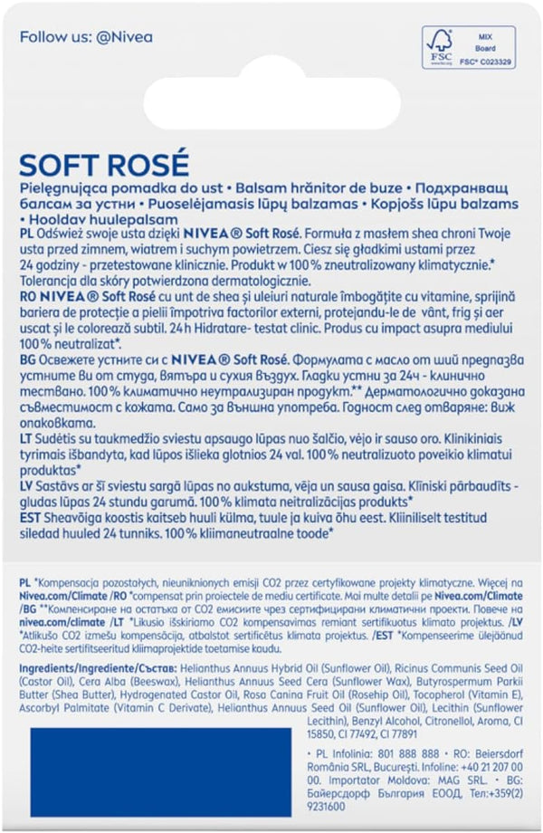 Nivea Soft Rose 24H Lip Care 4.8g