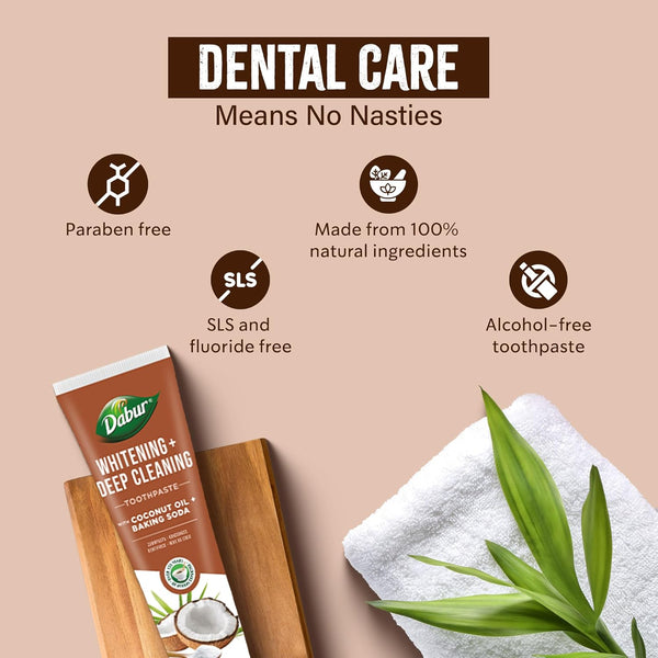 Dabur Whitening Deep Cleansing Coconut Oil And Baking Soda Toothpaste 100ml - Afro Hair Boutique