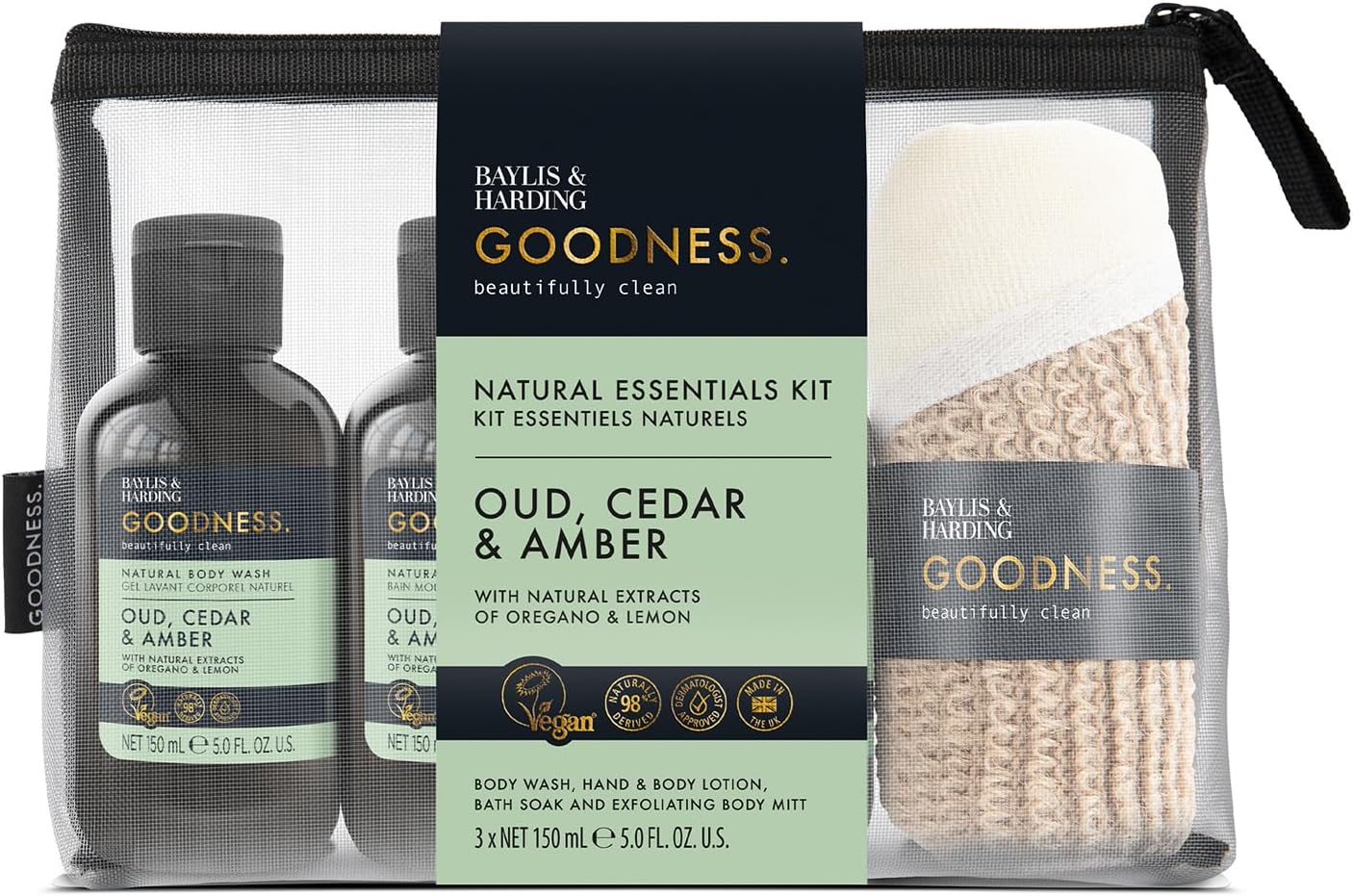 Baylis And Harding Goodness Oud Cedar And Amber Natural Essentials Kit