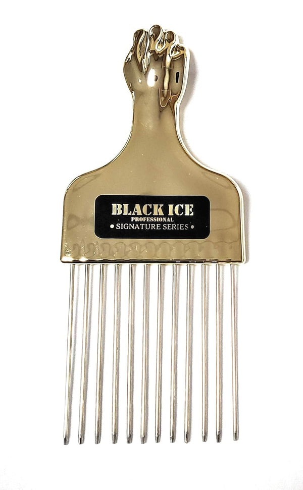Bellissemo Black Ice Professional Gold Handle Metal Pick Comb BIC212 - Afro Hair Boutique