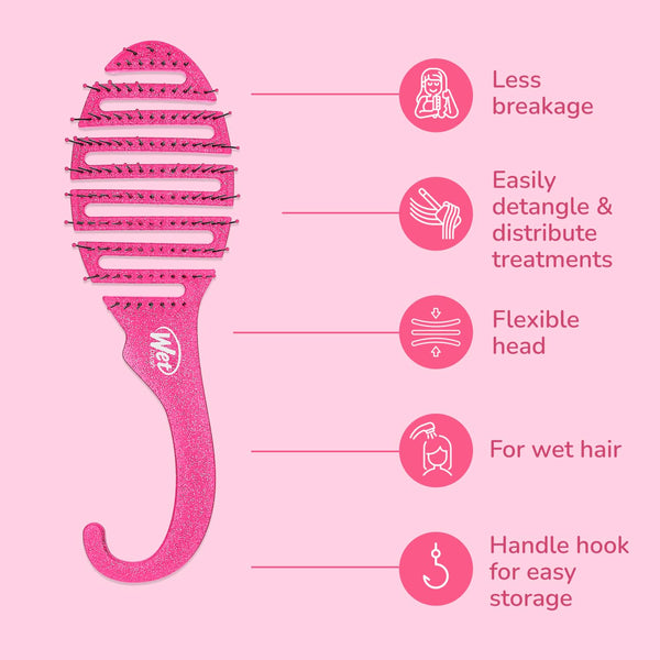 Wet Brush Shower Detangler Brush Pink Glitter