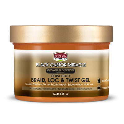 African Pride Black Castor Miracle Braid, Loc & Twist Gel Growth Protection 227g