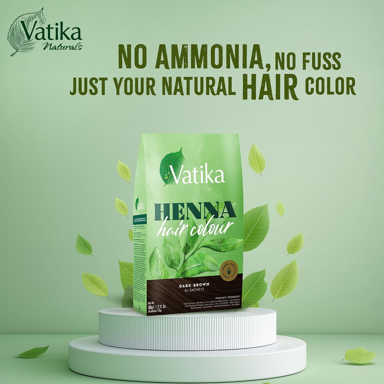 Dabur Vatika Dark Brown Henna Hair Colour Powder | NO AMMONIA - 60g