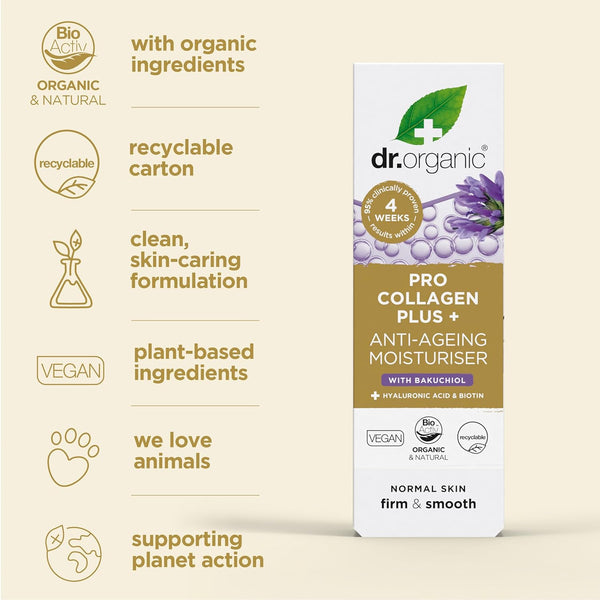 Dr Organic Pro Collagen Plus Anti Ageing Moisturiser With Bakuchiol 50ml