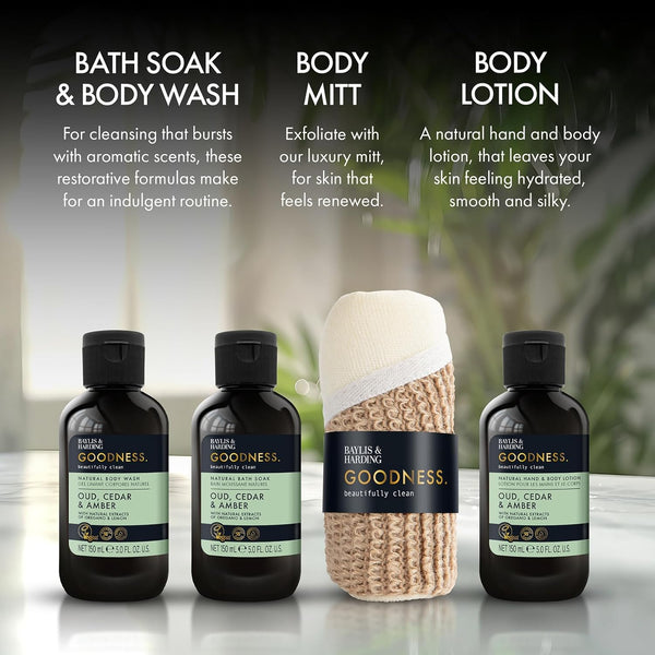 Baylis And Harding Goodness Oud Cedar And Amber Natural Essentials Kit