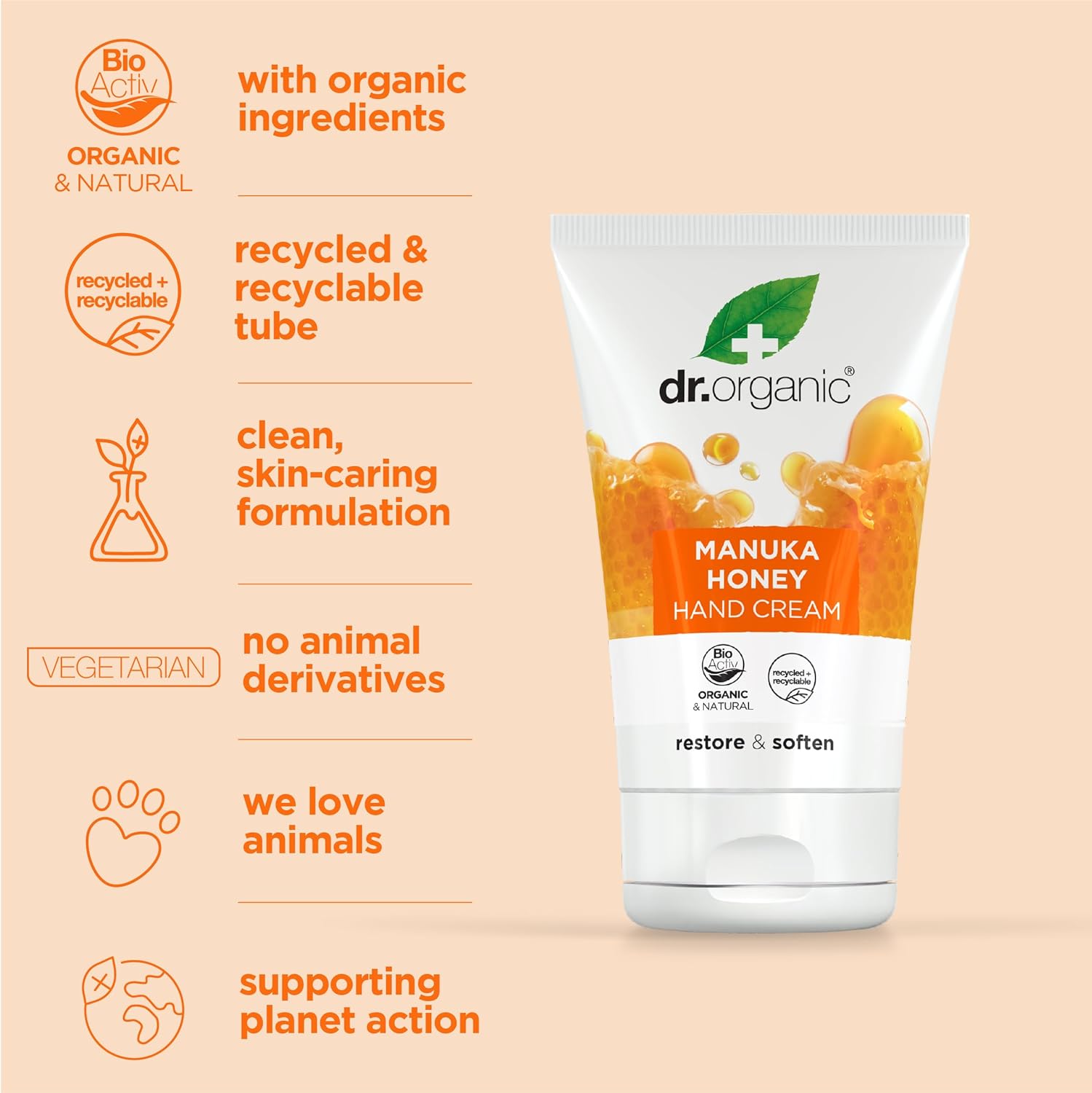 Dr Organic Manuka Honey Restore And Soften Hand Cream 125ml
