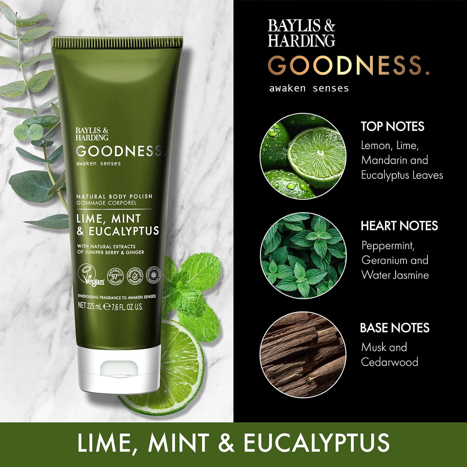 Baylis And Harding Goodness Lime Mint And Eucalyptus Natural Body Polish 225ml