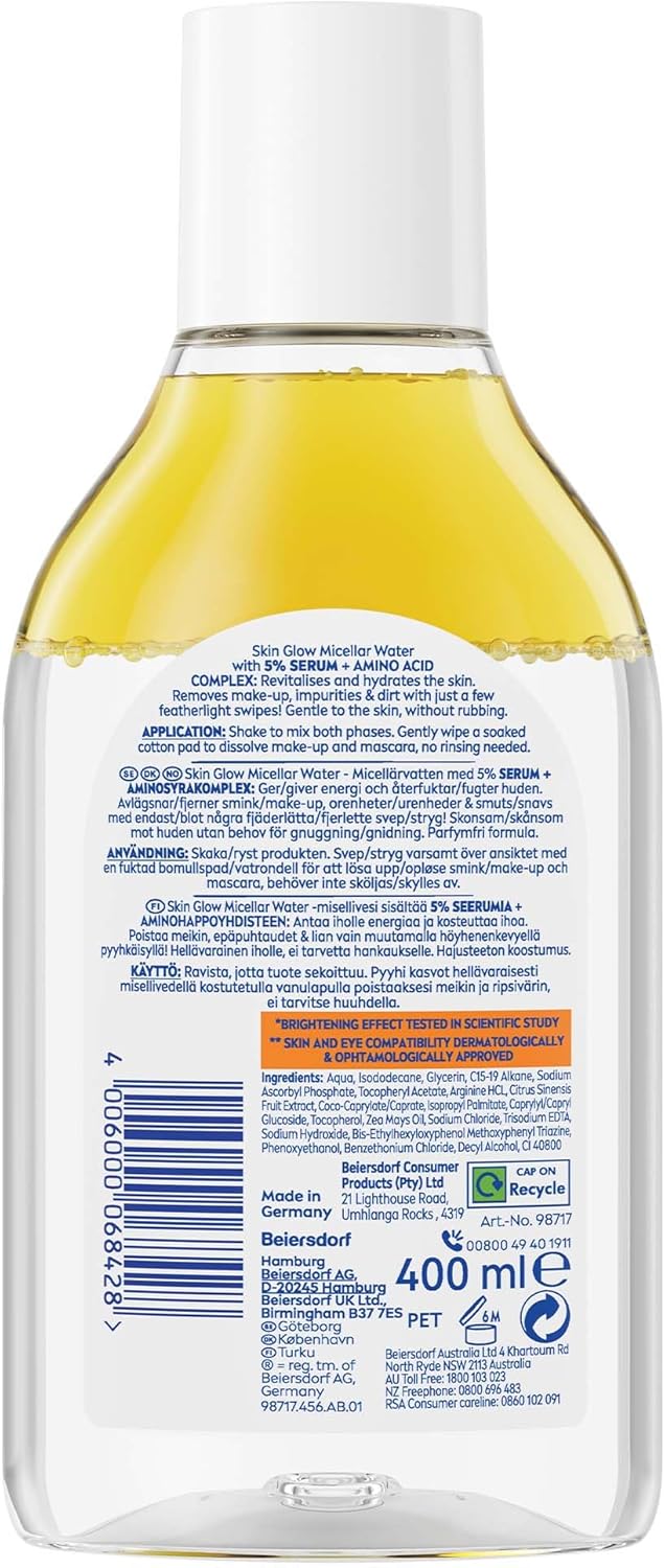 Nivea Micellar Water Skin Glow Face Eye Lips 400ml