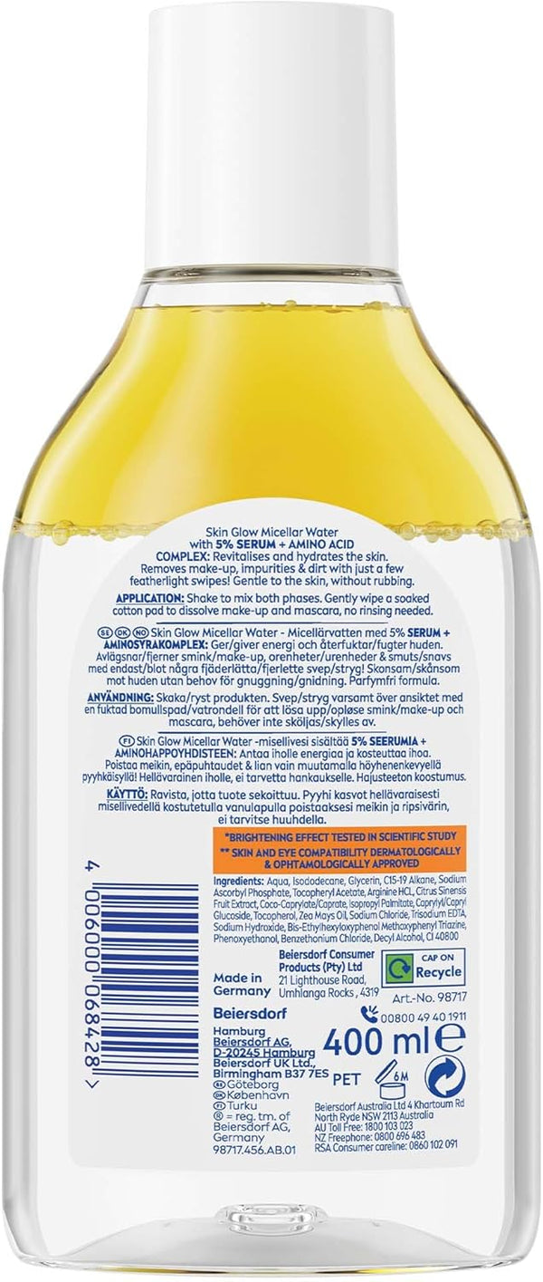 Nivea Micellar Water Skin Glow Face Eye Lips 400ml
