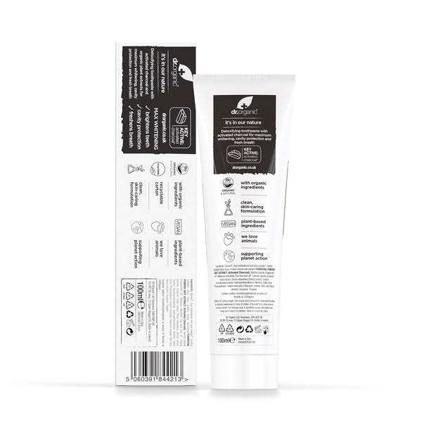 Dr Organic Charcoal Max Whitening Toothpaste 100ml - Afro Hair Boutique