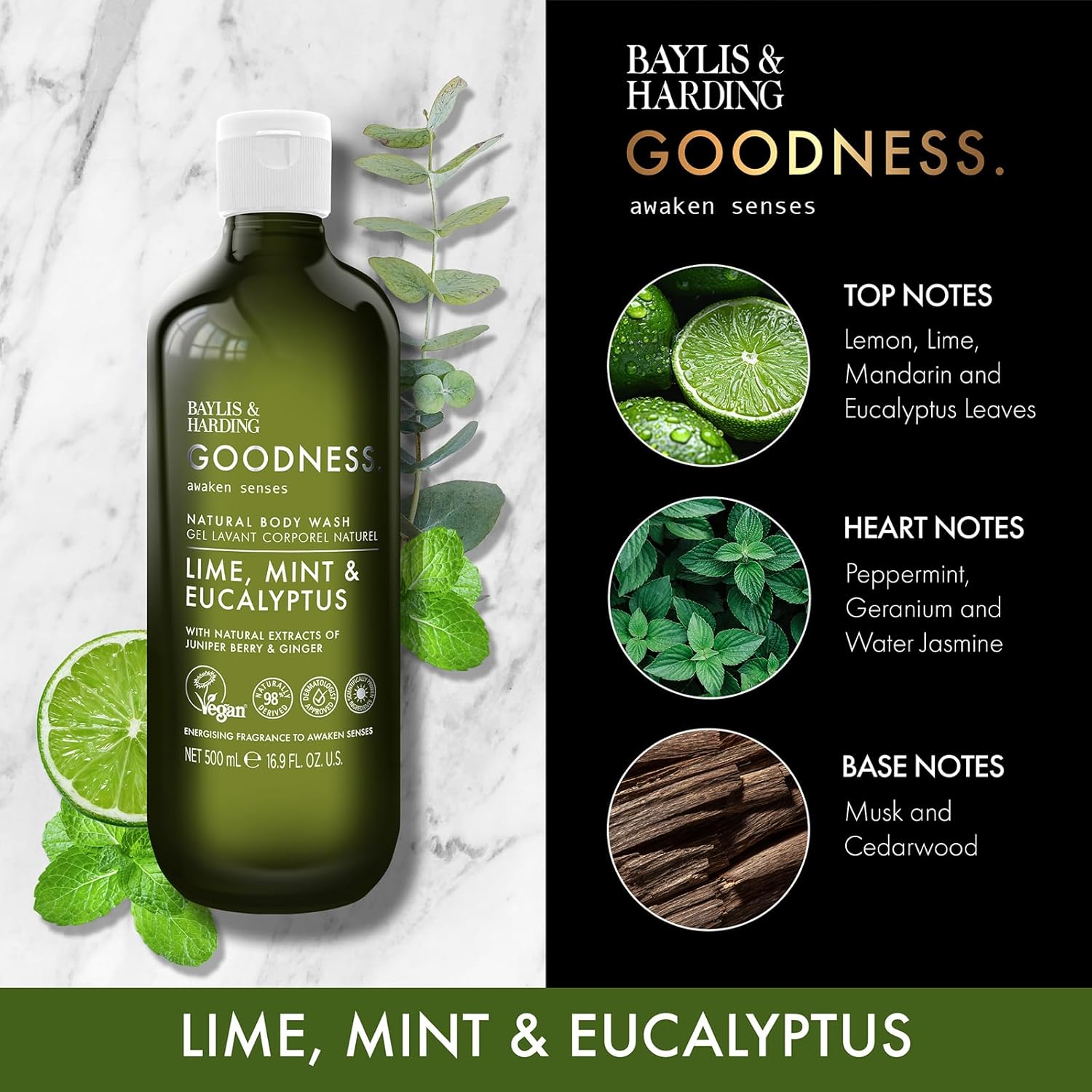 Baylis And Harding Goodness Lime Mint And Eucalyptus Natural Body Wash 500ml
