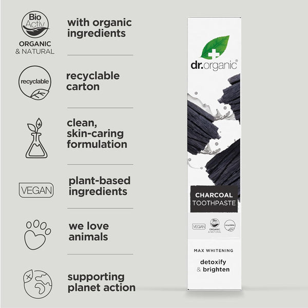 Dr Organic Charcoal Max Whitening Toothpaste 100ml - Afro Hair Boutique
