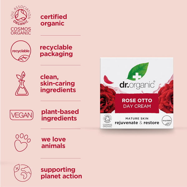 Dr Organic Bioactive Skincare Organic Rose Otto Day Cream 50ml - Afro Hair Boutique