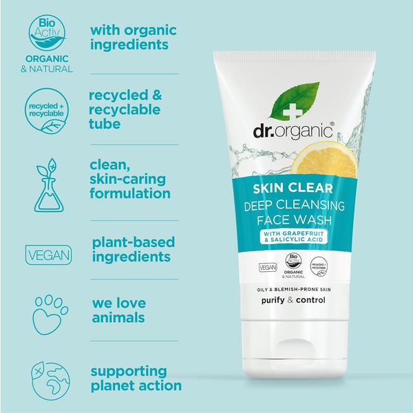 Dr Organic Skin Clear Organic Tea Tree Deep Pore Cleansing Face Wash 125ml - Afro Hair Boutique