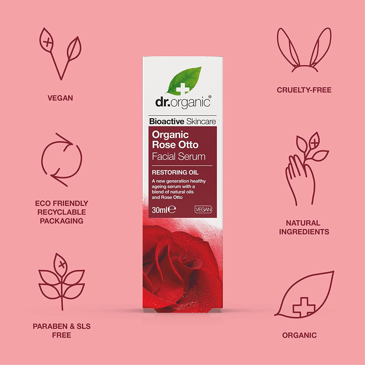 Dr Organic Bioactive Skincare Organic Rose Otto Facial Serum 30ml