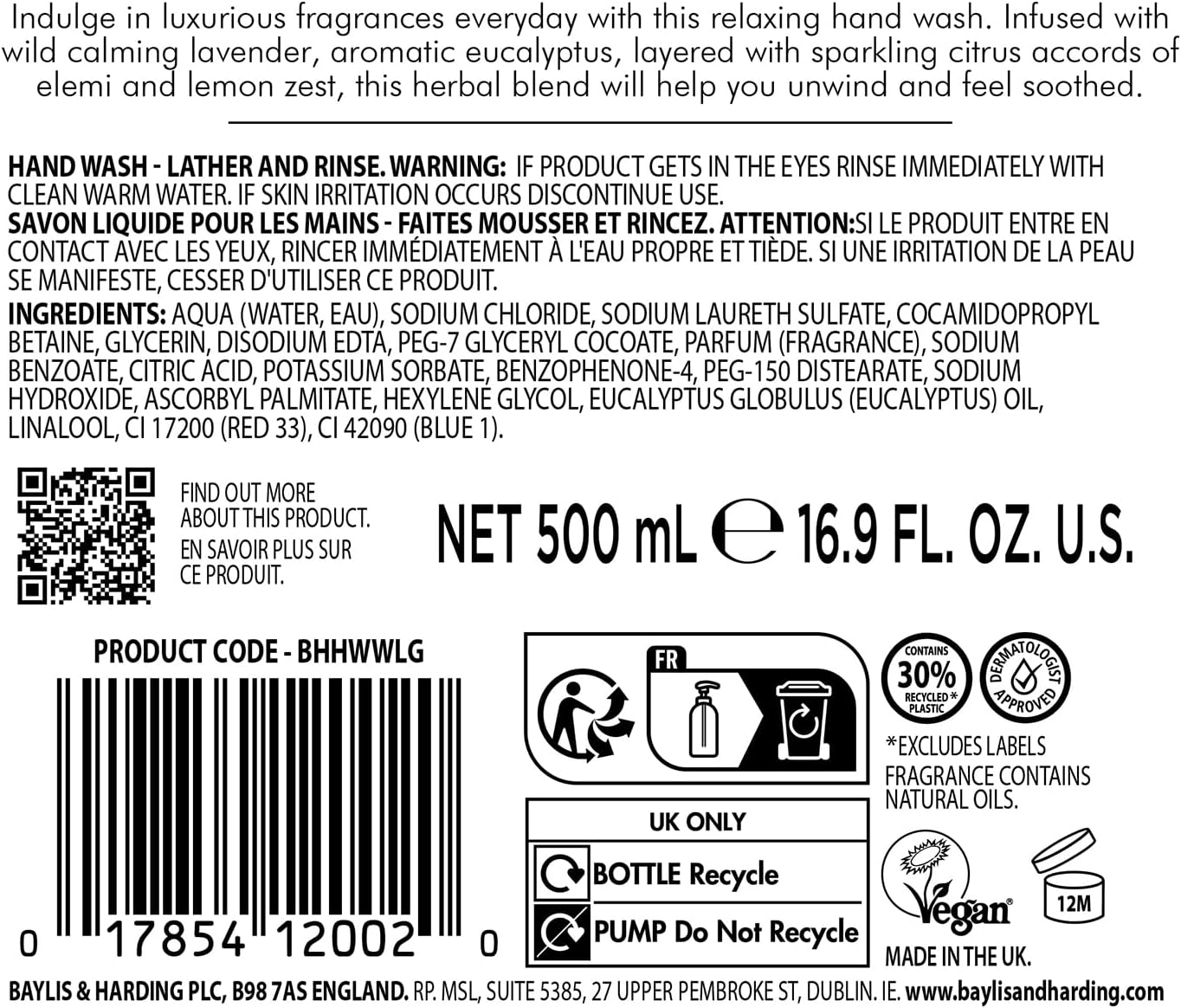 Baylis And Harding Wild Lavender And Geranium Luxury Hand Wash 500ml