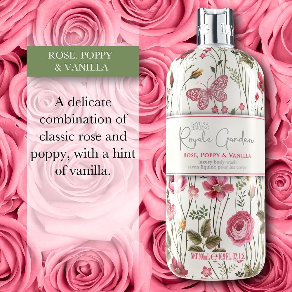 Baylis And Harding Royale Garden Rose Poppy And Vanilla Luxury Body Wash 500ml