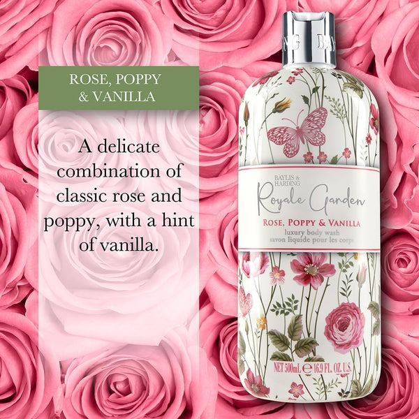 Baylis And Harding Royale Garden Rose Poppy And Vanilla Luxury Body Wash 500ml - Afro Hair Boutique