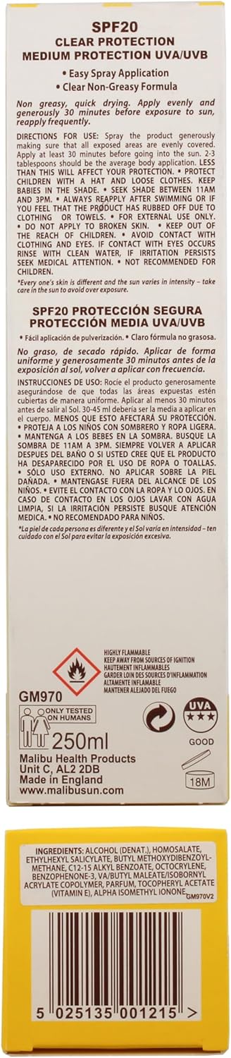 Malibu Clear Protection Spray SPF20 250ml