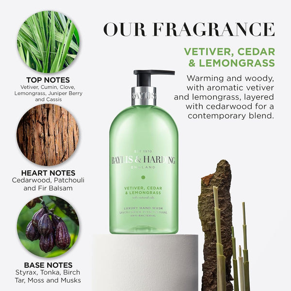 Baylis And Harding Vetiver Cedar And Lemongrass Luxury Hand Wash 500ml
