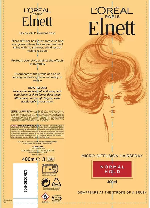 Loreal Paris Elnett Satin Fixation Normal Strength Hairspray 300ml