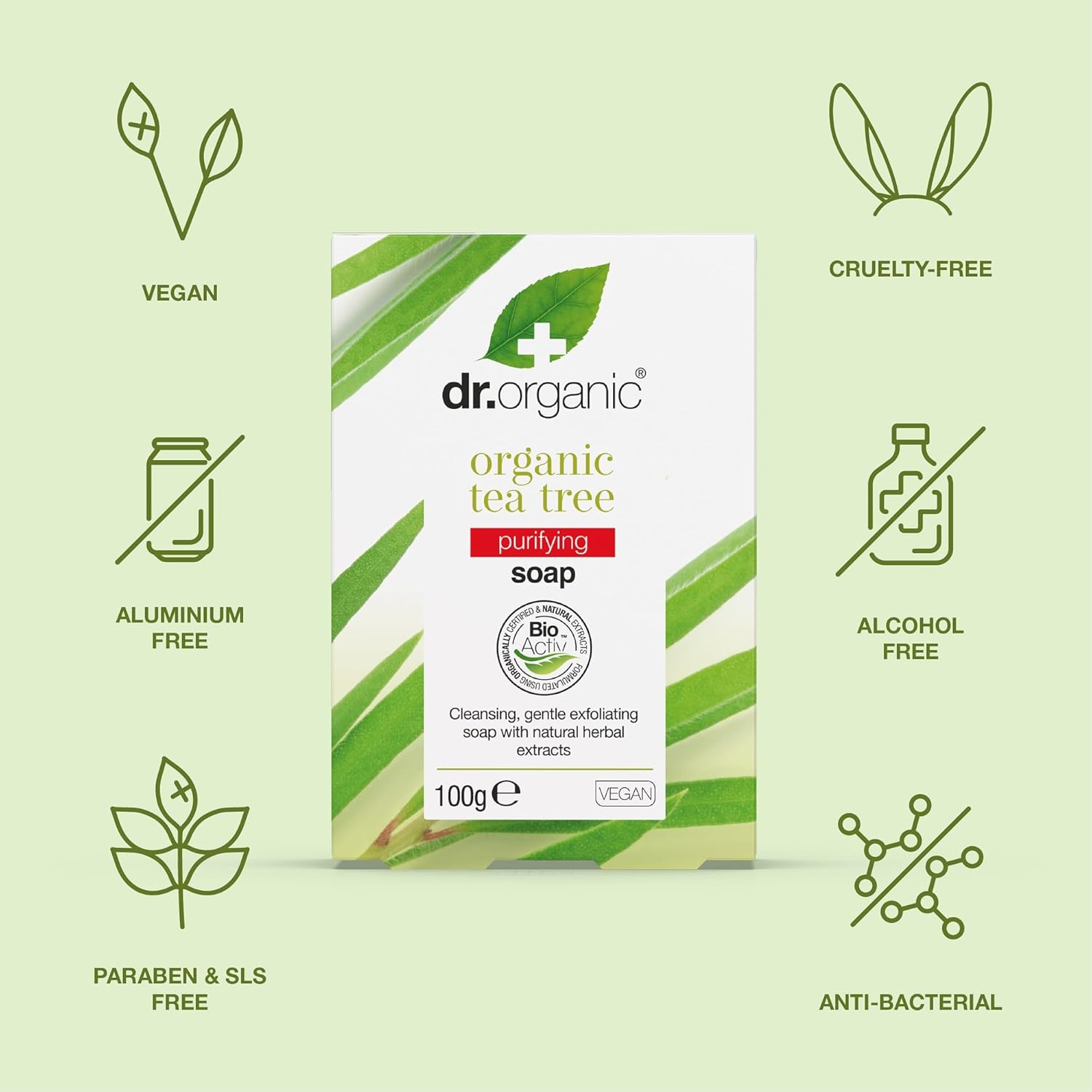 Dr Organic Bioactive Skincare Organic Tea Tree Soap 100g