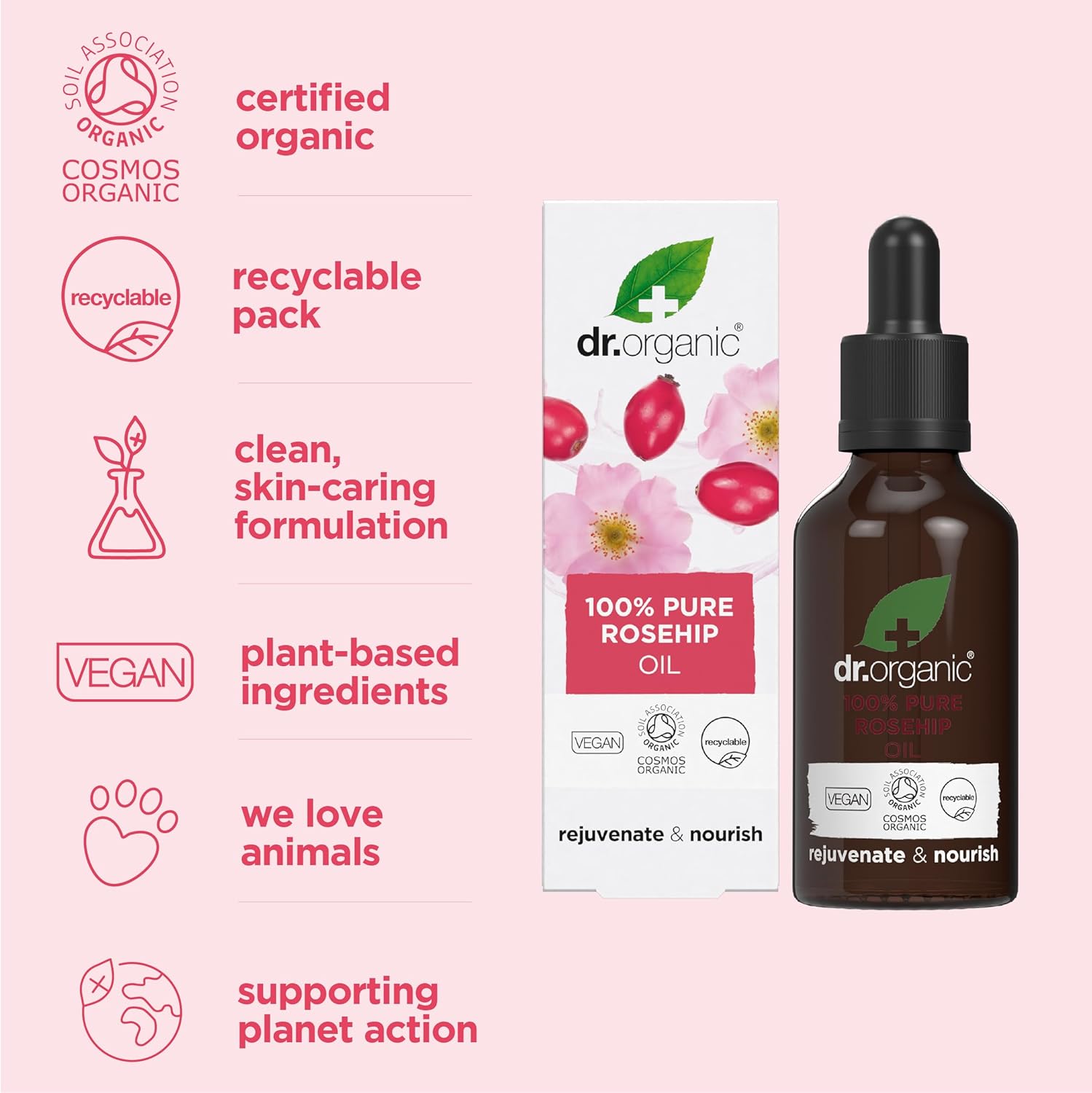 Dr Organic Organic Rejuvenate And Nourish Pure Rosehip Oil 50ml