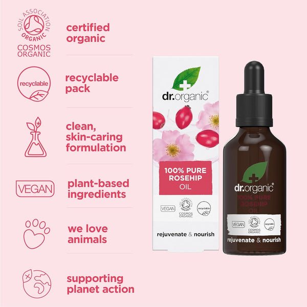 Dr Organic Organic Rejuvenate And Nourish Pure Rosehip Oil 50ml