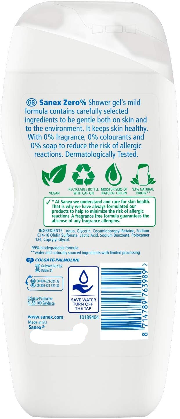 Sanex Zero Percentage Sensitive Skin Shower Gel 450ml