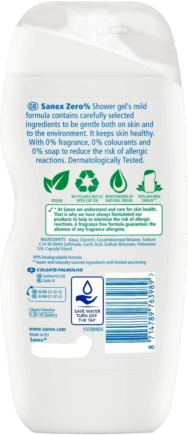 Sanex Zero Percentage Sensitive Skin Shower Gel 450ml